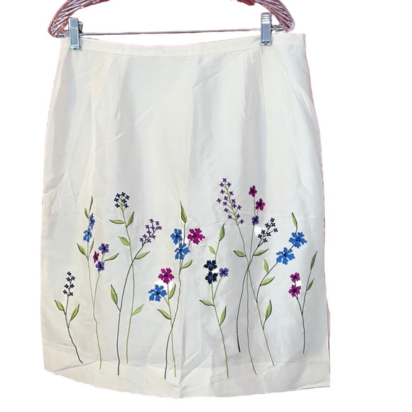 Vintage Travis Ayers Cream Embellished Pencil Skirt Silk 16 - Picture 1 of 7